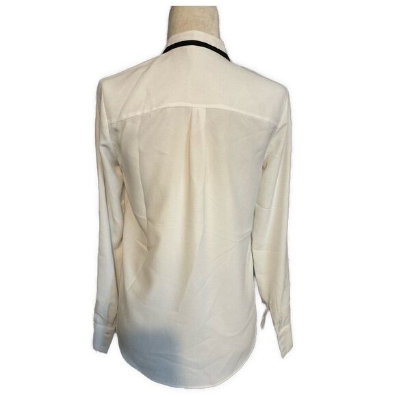 H&M White Black Long Sleeve Button Down Blouse Top 2 Xs - Picture 2 of 5